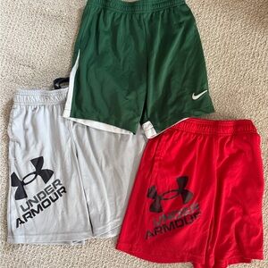 Under Armour and Nike Youth Red Green and Gray Shorts Set size XXS